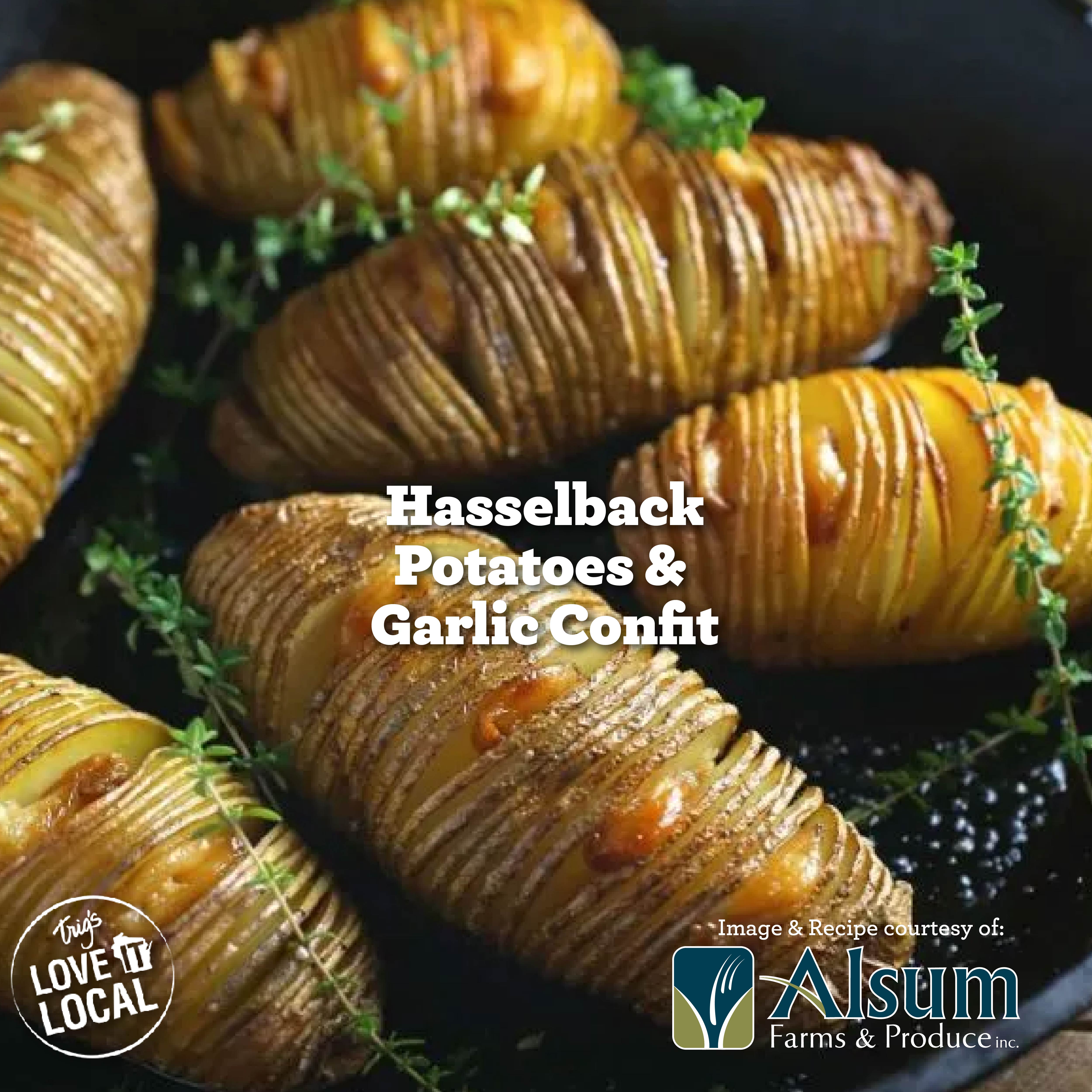 Download the recipe for Hasselback Potatoes and Garlic Confit