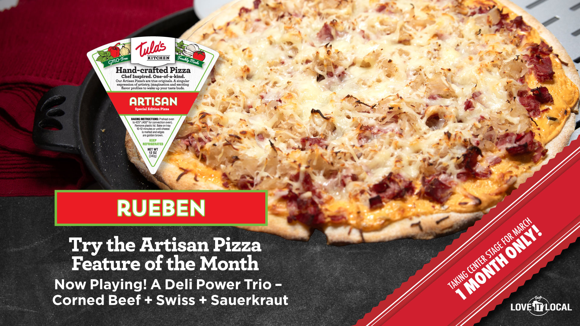 Image of the March limited time offer, Reuben, artisan pizza.