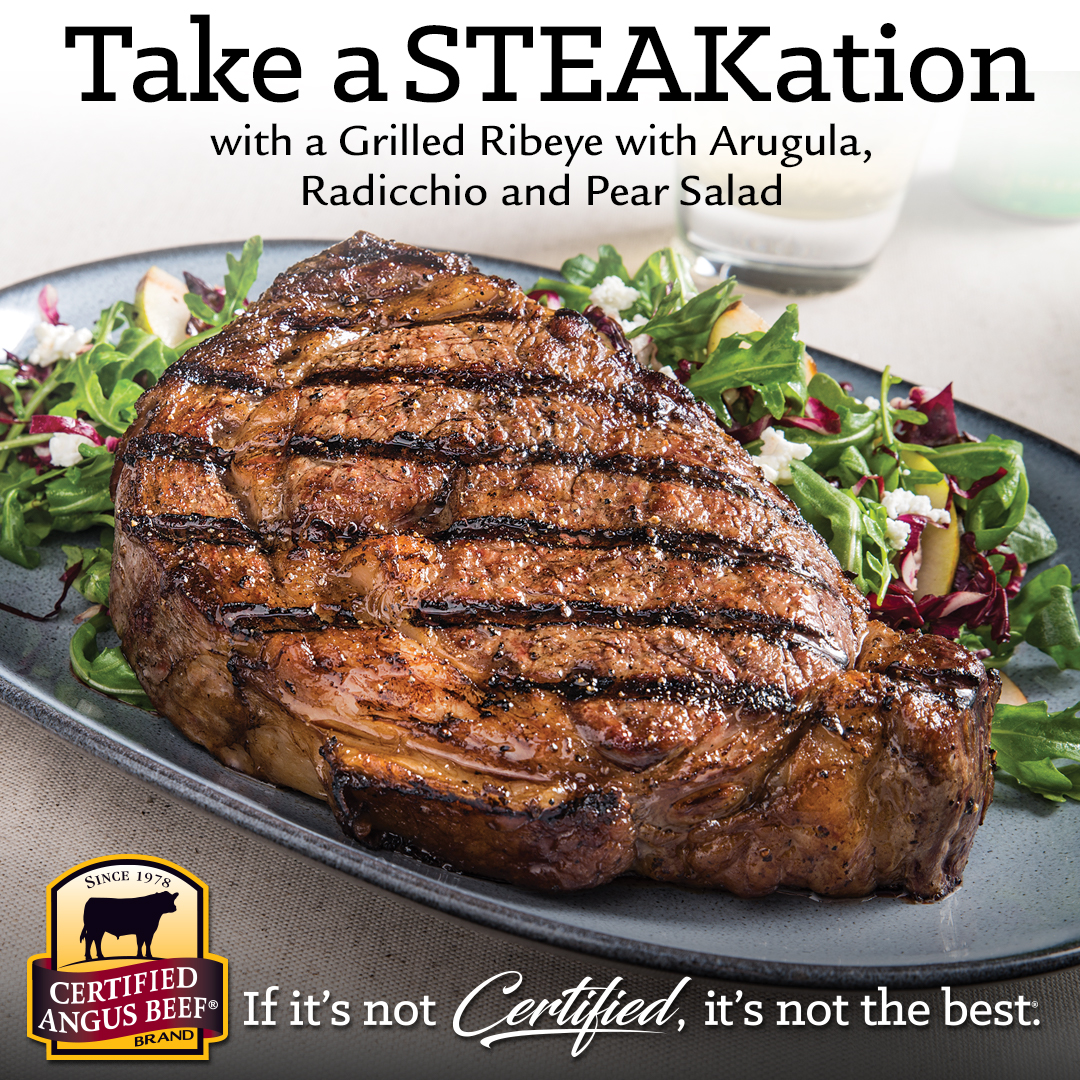 Click this image to download the recipe for the Grilled Ribeye Radichhio Arugula and Pear Salad.