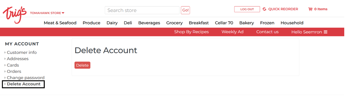 Image of account deletion from within website step 3