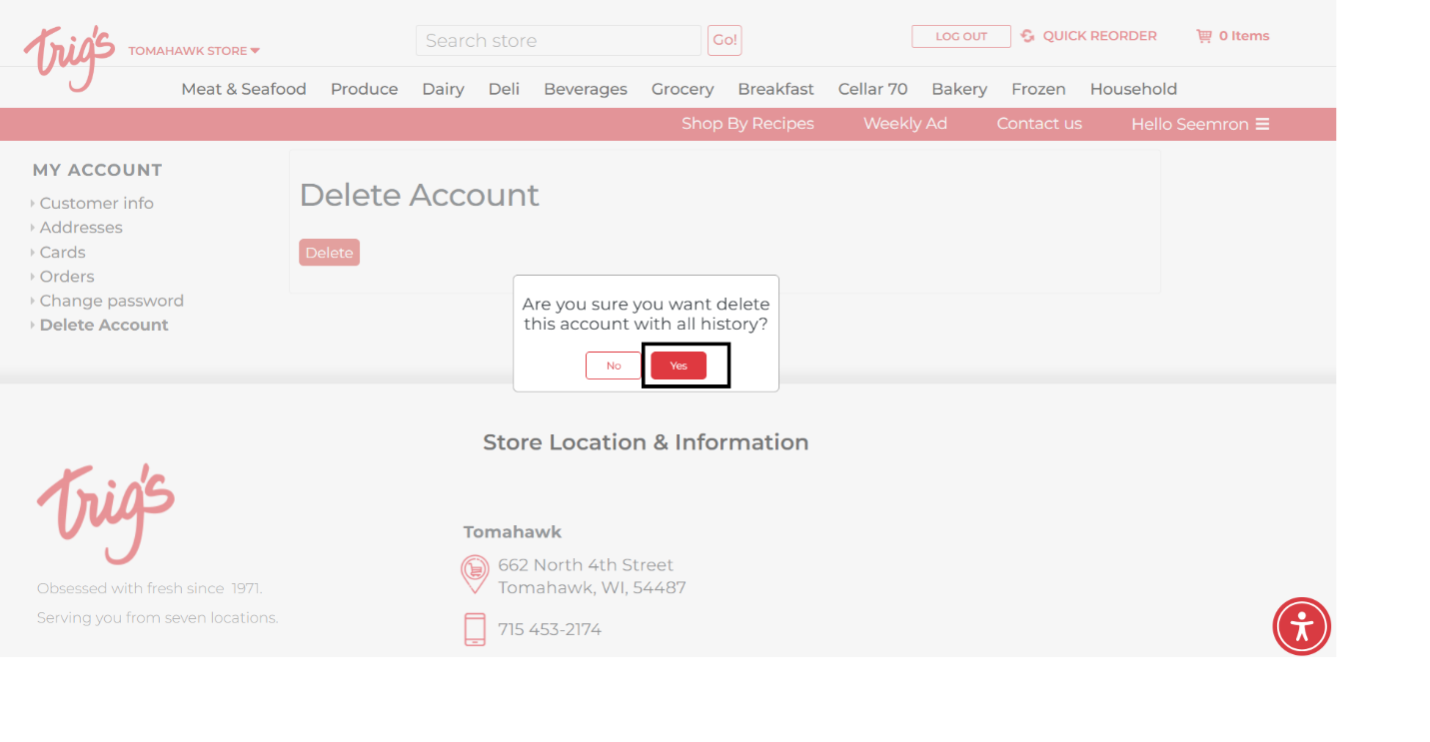 Image of account deletion process from website step 5