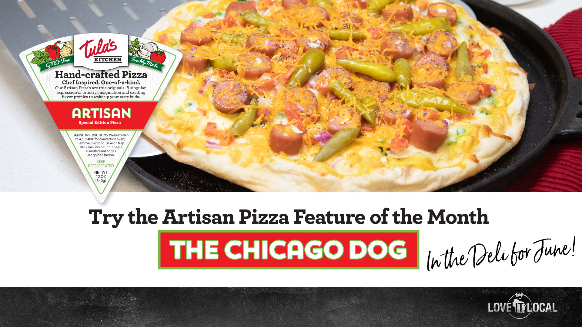 Image of the June limited time offer, the Chicago Dog, artisan pizza - back by popular demand!.