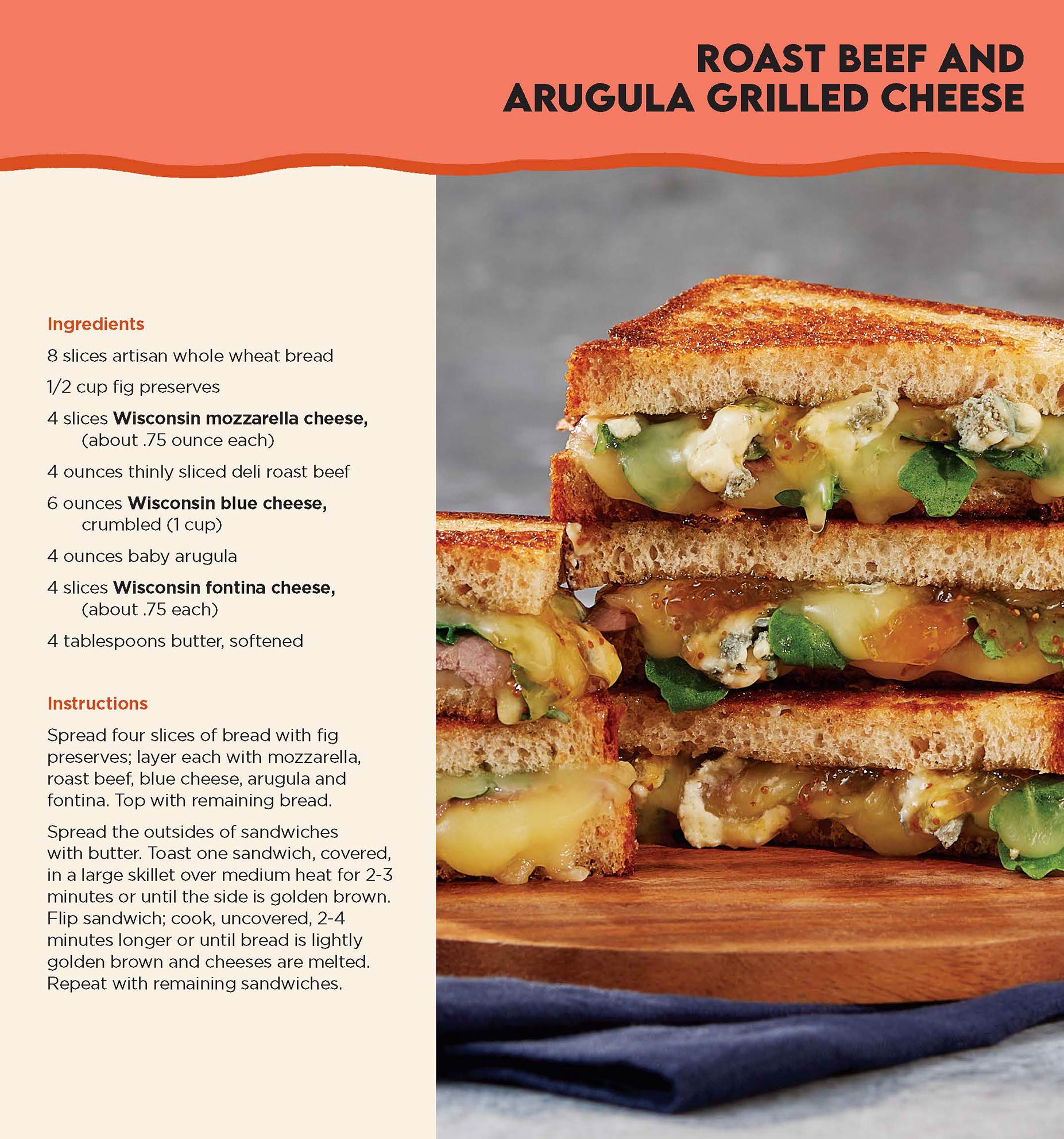 Download the recipe for Roast Beef & Arugula Grilled Cheese courtesy of Wisconsin Cheese