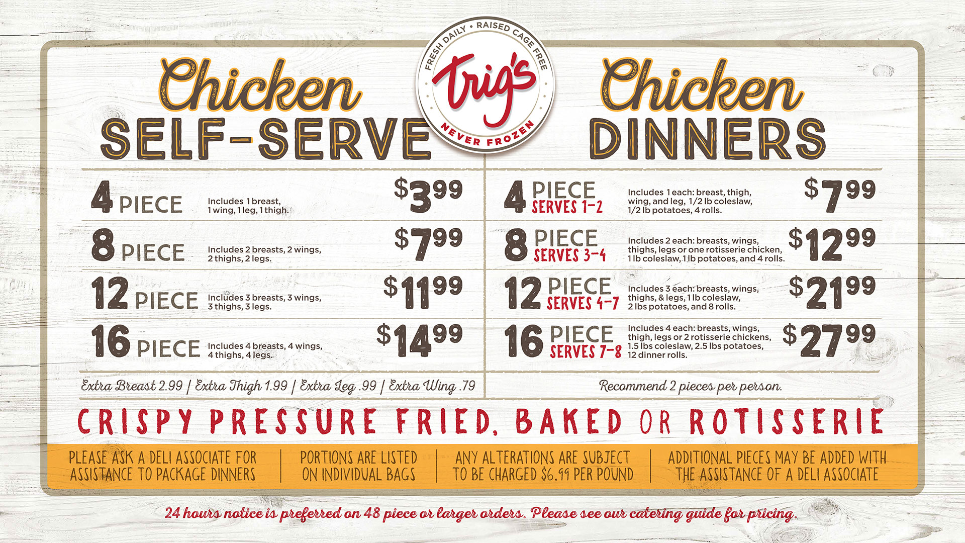 Image of the daily menu board for Tula's Kitchen in  Tri'g s Deli.