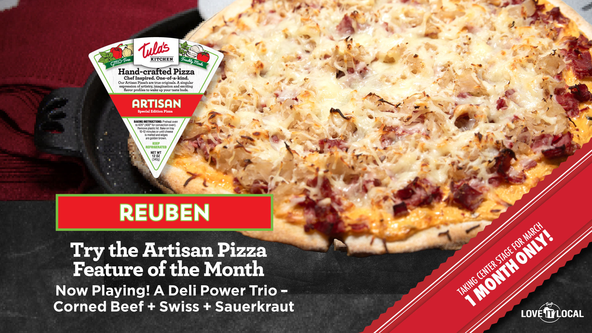Image of the March limited time offer, Reuben, artisan pizza.