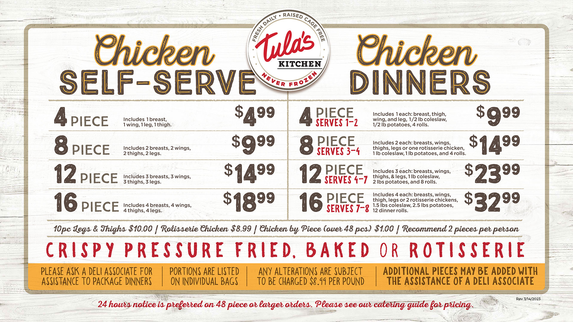 Image of the daily menu board for Tula's Kitchen in  Tri'g s Deli.