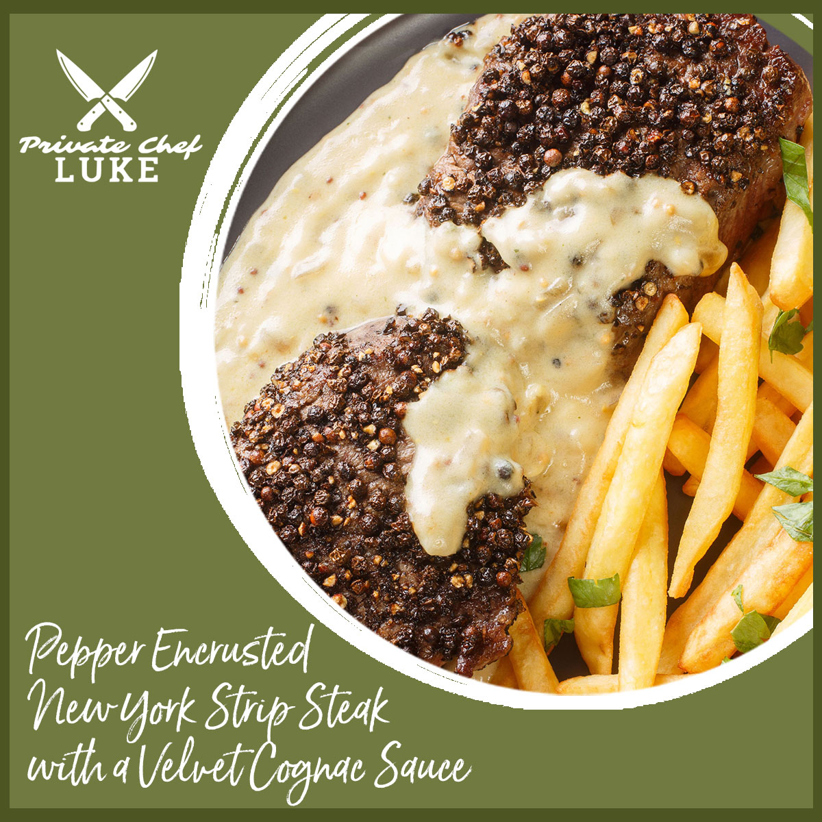Click to view and download the recipe and tips for Pepper Encrusted New York Steak from Chef Luke and Trig's.