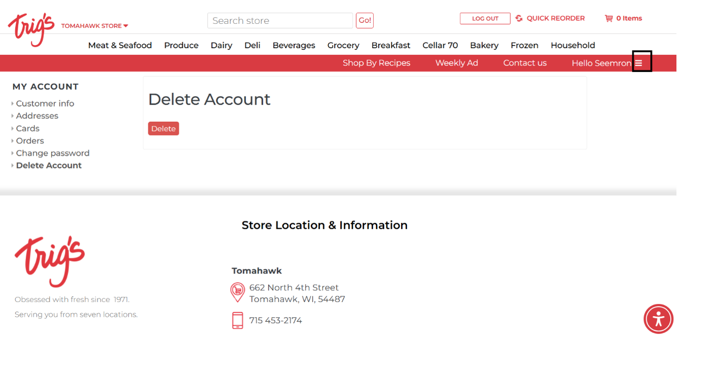 Image of account deletion step 1 from the website.
