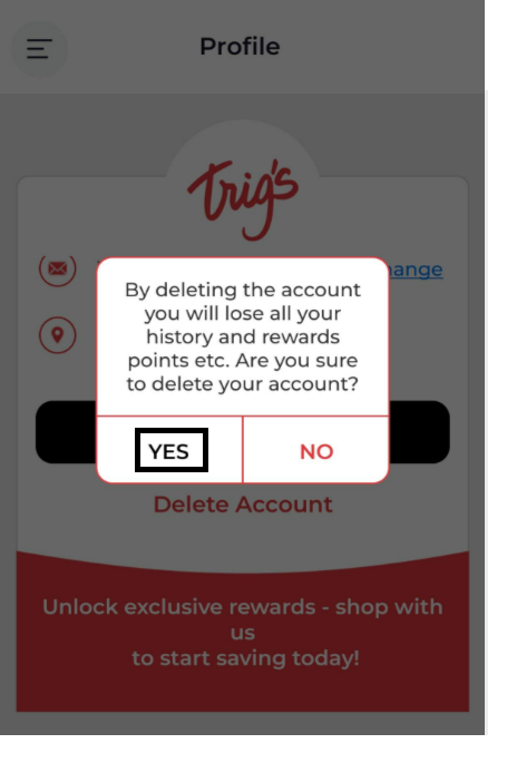 Image of Step 4 of the account deletion process from within the app.