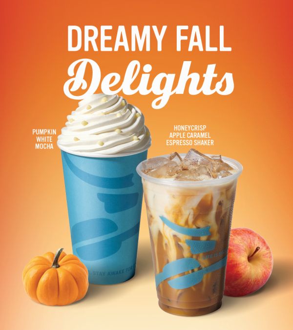 Image of the latest Fall drinks from Caribou Coffee for a limited time.