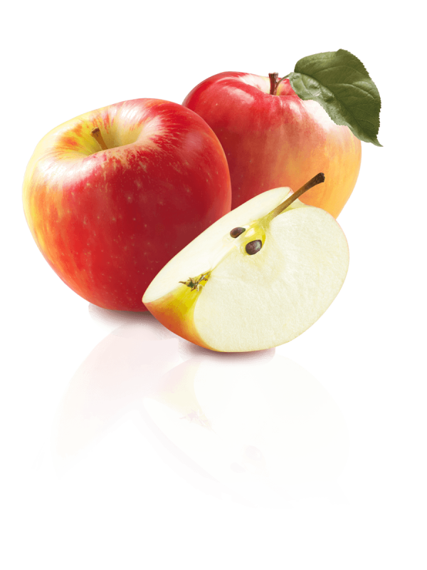 Image of a Honeycrisp apple and slice. Wilson Creek Orchard apples available at Trig's locations each Fall.