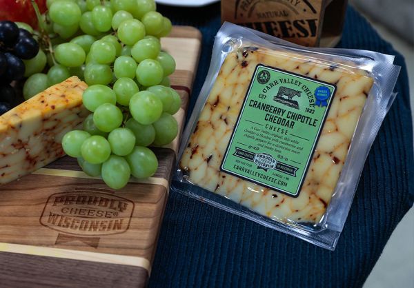 Image of Carr Valley Cranberry Chipotle Cheddar cheese available in our delis.