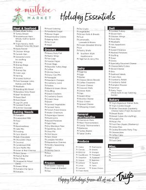 Click this image of our Holiday Essentials shopping list to print your copy.