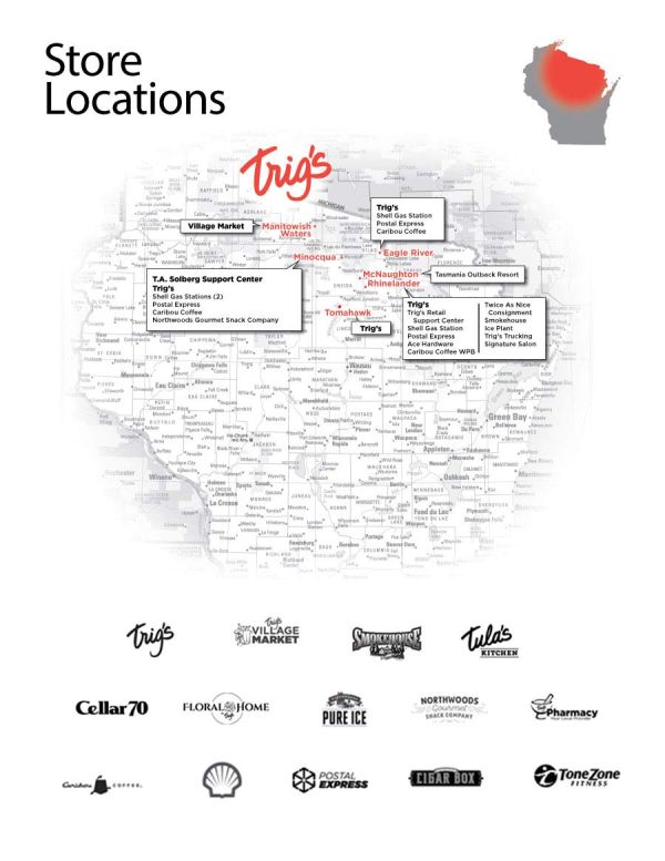 Click this image of the Trig's store locations, service entities, and family of organizations for a PDF version of our map.
